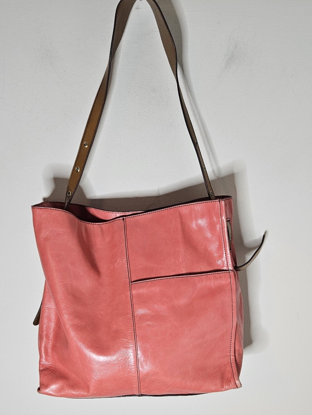 HOBO Park Tote Handbag in Blossom Pink Leather Brown Accents Paisley Lining - Picture 3 of 10